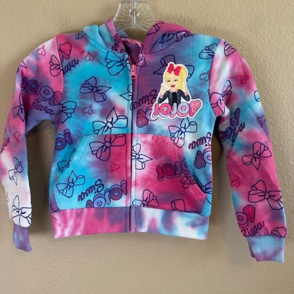 JoJo Siwa Girls Tie Dye 3D‎ Bow Zip-up Hoodie Jacket XS 4/5 NWOT